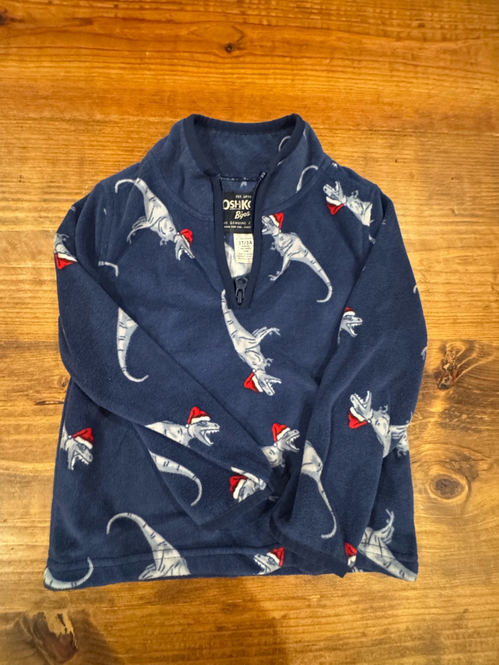 OshKosh B'gosh Navy Pullover with Gray Dinosaur Print and Red Hats